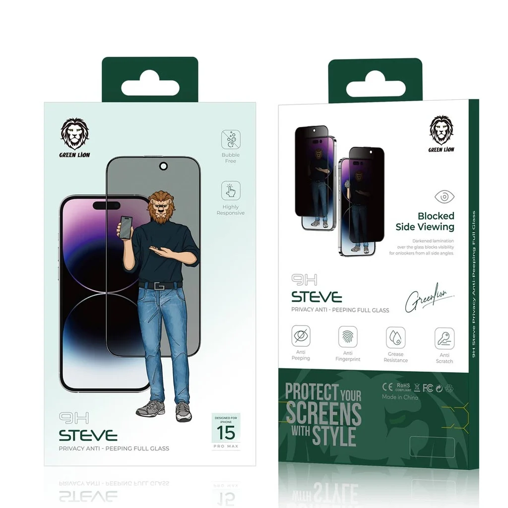 محافظ صفحه نمایش Green Lion مدلPRIVACY Steve 9H HD مات - مناسب برای گوشی موبایل 15 PRO MAX