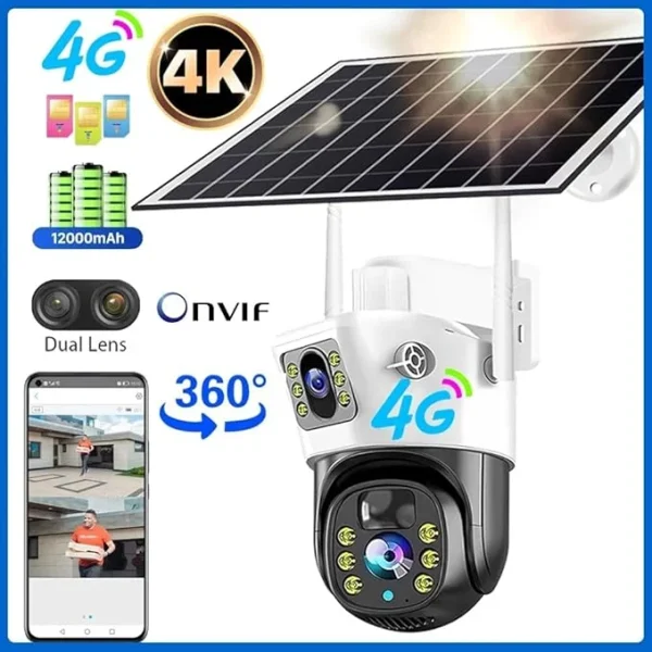دوربین اسپید دام دو لنز 4K خورشیدی سیمکارتی V380 مدل DA808