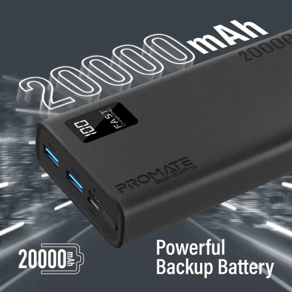 پاوربانک پرومیت مدل BOLT-20PRO.BLACK ظرفیت 20000 آمپر