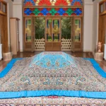 لحاف کرسی دست دوز ترمه طرح نسترن رنگ آبی