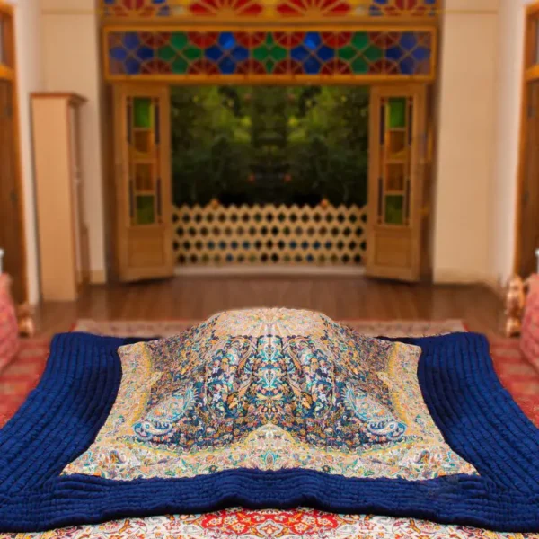 لحاف کرسی دست دوز ترمه طرح افشار رنگ سرمه ای