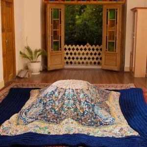 لحاف کرسی دست دوز ترمه طرح افشار رنگ سرمه ای