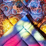 لحاف کرسی دست دوز ترمه طرح نسترن رنگ آبی