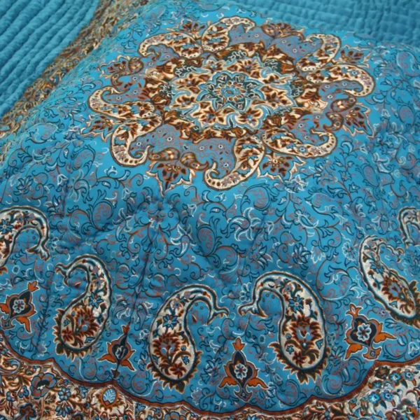 لحاف کرسی دست دوز ترمه طرح نسترن رنگ آبی