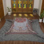 لحاف کرسی دست دوز ترمه طرح ترنج رنگ طوسی