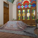 لحاف کرسی دست دوز ترمه طرح ترنج رنگ طوسی
