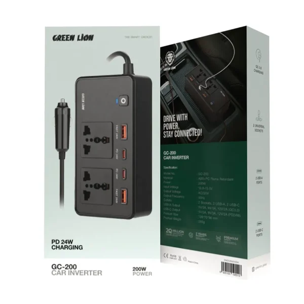 اینورتر و مبدل برق فندکی ماشین 200 وات گرین لاین Green Lion GC-200 Car Inverter - Image 2